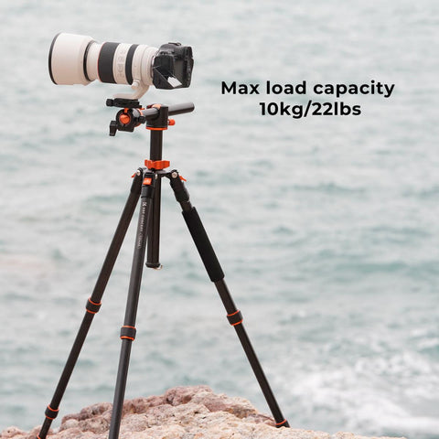 Aluminum Camera Tripod Portable Detachable Monopod Transverse Center Column 22lbs/10kg Load with for DSLR Cameras, T254A4+BH-28L (SA254T3)