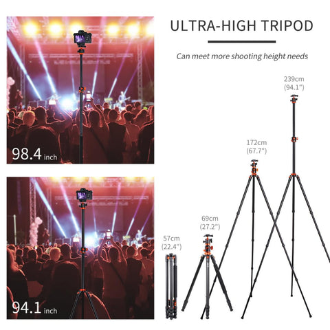 60”/1.5m Carbon Fiber Camera Tripod Lightweight Travel Tripod 17.6lbs Load 360° Ball Head for Vlog,Travel & Work DSLR,C225C0+BH-25 (BA225)