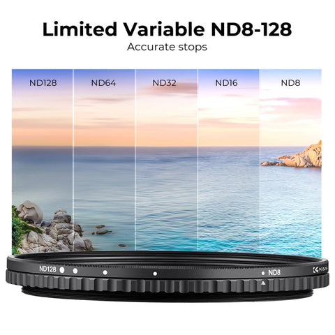 Variable ND Filter ND8-ND128 (3-7 Stop) HD Hydrophobic VND Filter for Camera Lens No X Cross