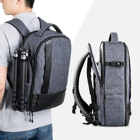 Large Camera Backpack DSLR/SLR Camera Bag Fits 14-15 Inch Laptop 15L with Tripod Holder&Laptop Compartment Compatible with Canon/Nikon/Sony/Olympus Black + Grey