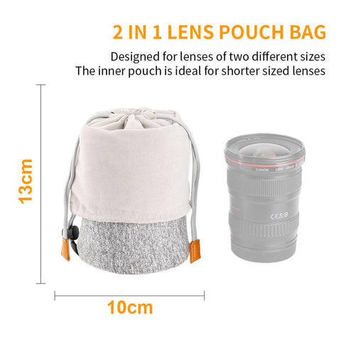 Camera Lens Bag, Protective Lens Pouch Bag 2L, 2-in-1 Neoprene Lens Carry Case Compatible with Multiple Sizes Camera Lens 10*18cm