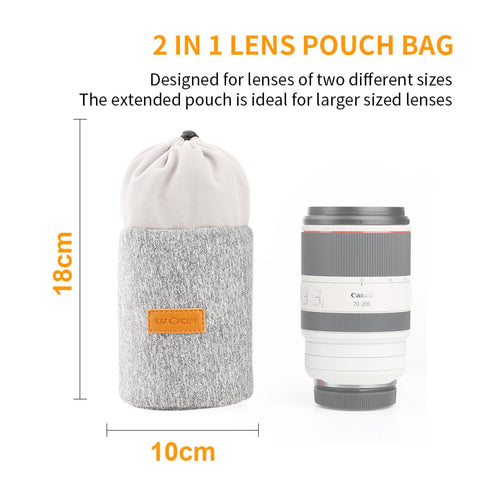 Camera Lens Bag, Protective Lens Pouch Bag 2L, 2-in-1 Neoprene Lens Carry Case Compatible with Multiple Sizes Camera Lens 10*18cm