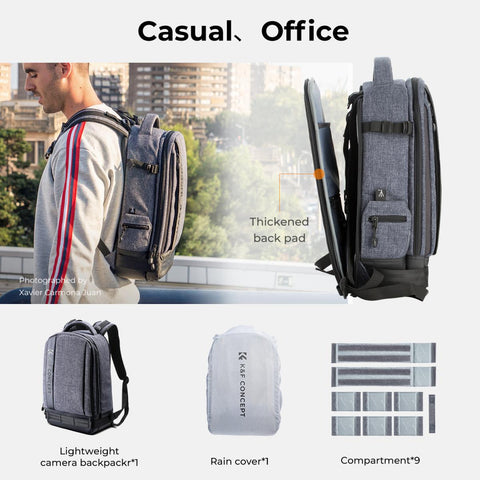 Large Camera Backpack DSLR/SLR Camera Bag Fits 15.6 Inch Laptop 18L with Tripod Holder&Laptop Compartment Compatible with Canon/Nikon/Sony/Olympus Dark Grey