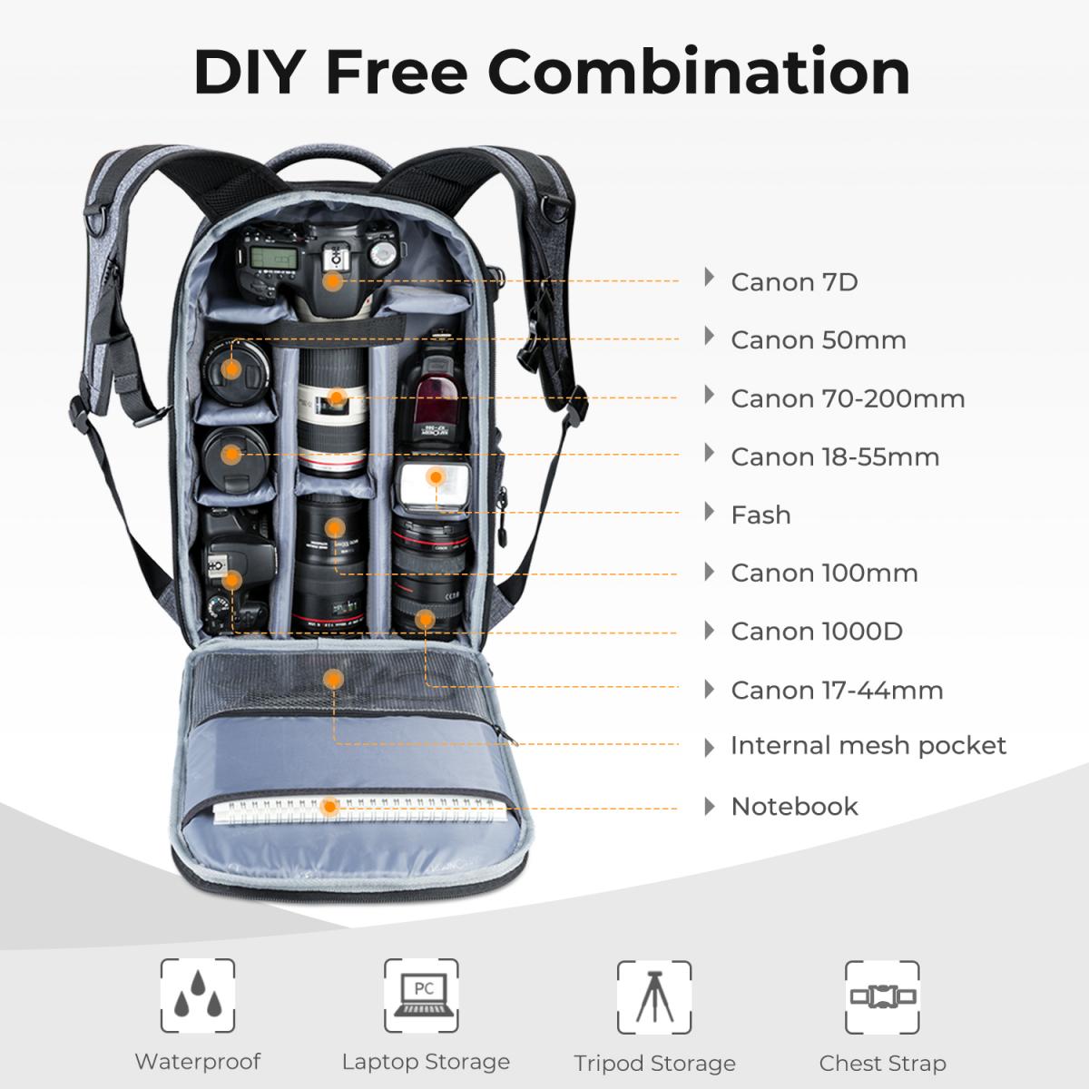 Large Camera Backpack DSLR/SLR Camera Bag Fits 15.6 Inch Laptop 18L wi – K&F KENTFAITH Large Camera Backpack DSLR/SLR Camera Bag Fits 15.6 Inch Laptop 18L wi – K&F KENTFAITH