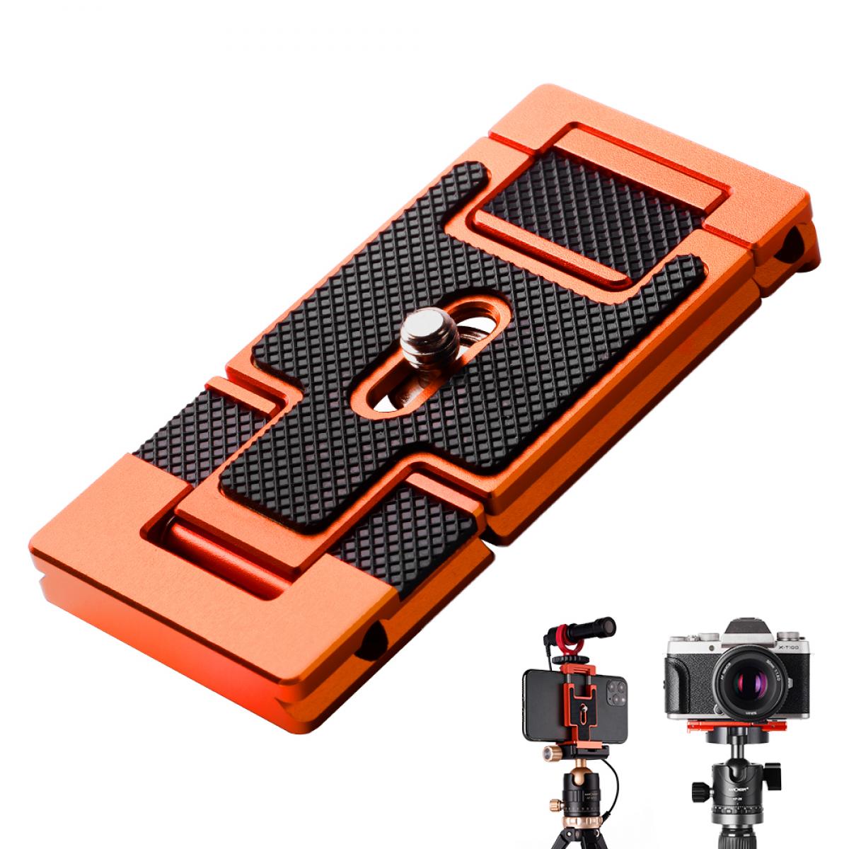 K&F Concept CA01 Aluminum Multi Quick Release Plate 2 in 1 Professional Camera Quick Release Plate for Tripod Camera Mobile Phone (Orange)