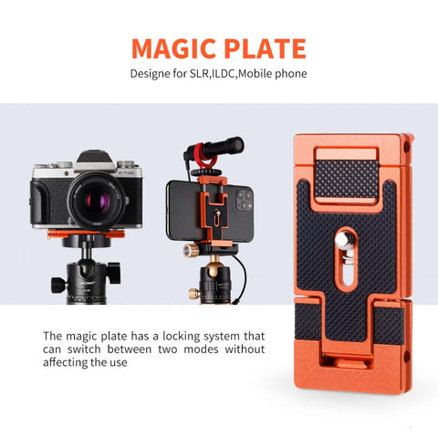 K&F Concept CA01 Aluminum Multi Quick Release Plate 2 in 1 Professional Camera Quick Release Plate for Tripod Camera Mobile Phone (Orange)