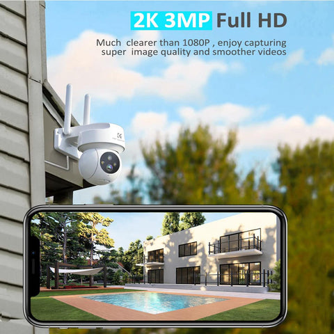 WIFI outdoor security camera outdoor camera 2K Ultra HD picture Audible alarm IP66 waterproof two-way voice Night Vision Range 8m/26ft