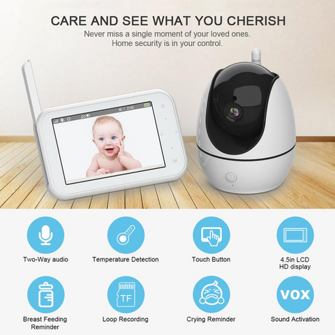 720P 4.5" HD Display ABM200S Video Baby Monitor with Night Vision and 12Hrs Batteries