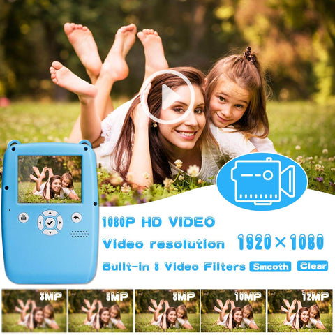 Instant Camera for Kids,Kids Camera with Print Paper,2.4 Inch TFT,Puzzle Game,USB Rechargeable,1080P HD Video 12MP Kids Digital Camera,Creative Print Camera Best Gift for Boys Girls