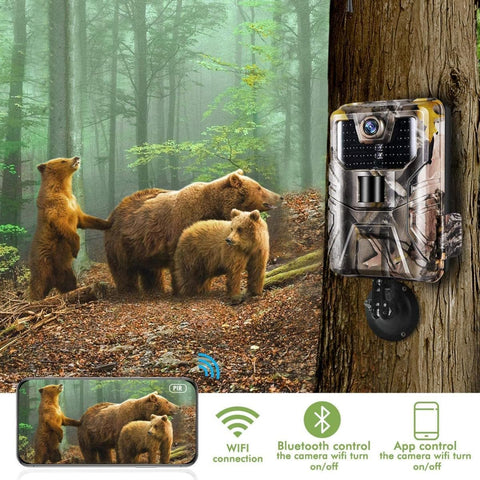 Trail Camera WiFi 24MP 1296P Upgrade Bluetooth Game Cameras with Night Vision Motion Activated and 120°Detection Angel for Outdoor Wildlife Monitoring
