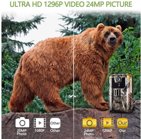 Trail Camera WiFi 24MP 1296P Upgrade Bluetooth Game Cameras with Night Vision Motion Activated and 120°Detection Angel for Outdoor Wildlife Monitoring