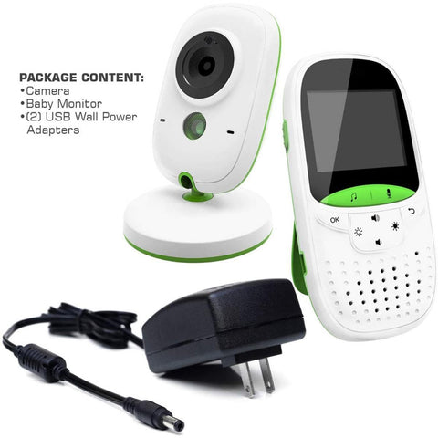 Video baby monitor-wireless remote camera, night vision, temperature monitoring and portable 2" color screen VB602