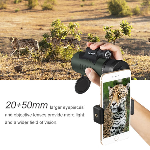 F&K® 12X50 BAK4 IP68 Waterproof Prism Monocular and Smartphone Adapter Kit Low Light Night Vision for Bird Watching, Hunting, Camping,Travelling and Concerts